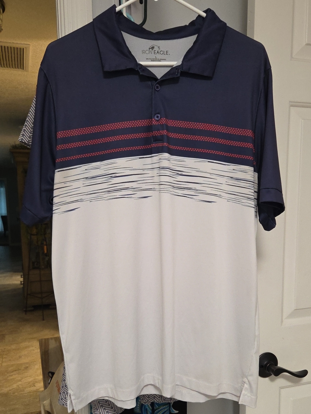 Navy and White Striped Performance Polo